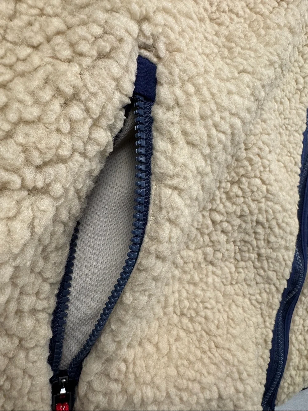 Vineyard Vines Vest Mens XL Cream Sherpa Navy Full Zip Pockets Outdoor Collared